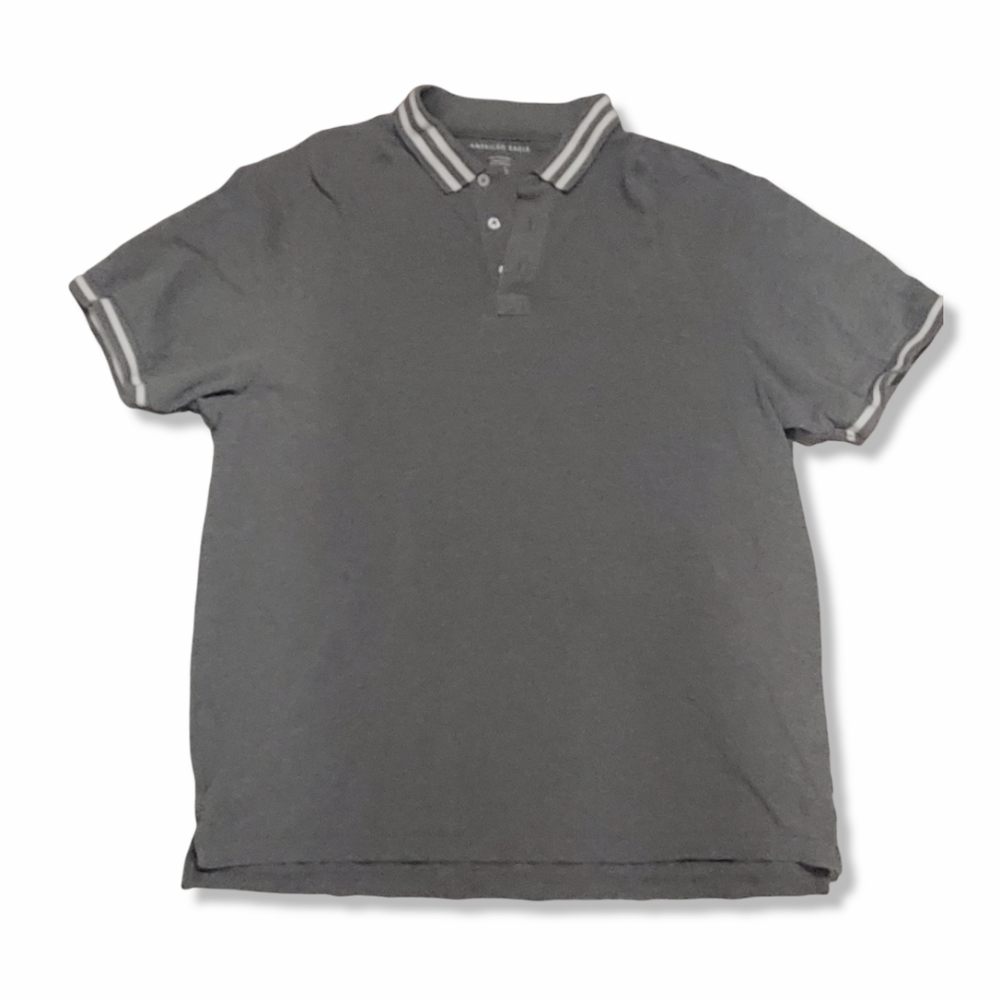 American Eagle Men's Grey Polo w Stripes- XXL